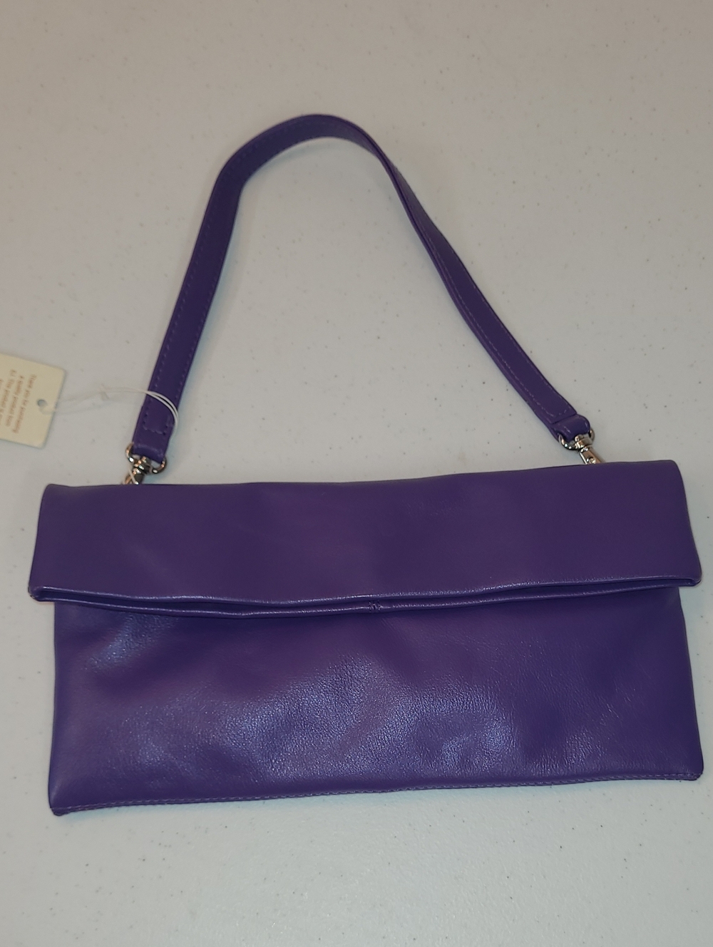 ILI Vintage 80's Leather Purple Fold-Over Shoulder Bag Satin Leopard Lining